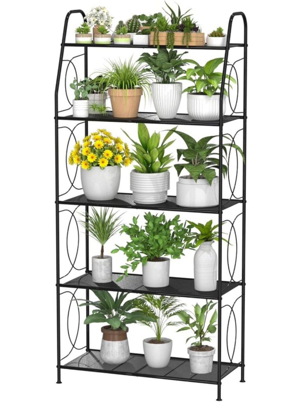 5-Tier Heavy Duty Plant Stand - Metal Mesh Indoor/Outdoor Shelf for Living Room